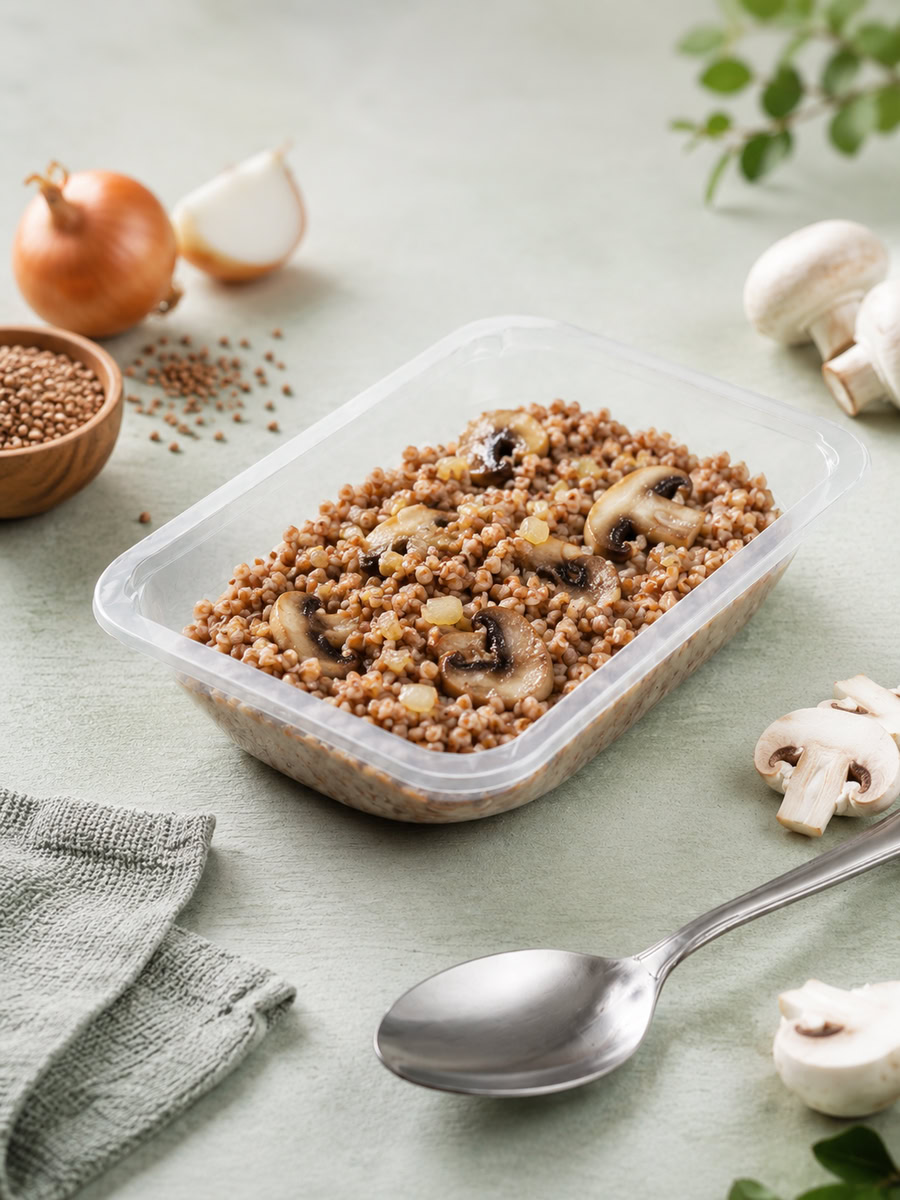 Каша гречневая с грибами и луком, готовое основное блюдо
