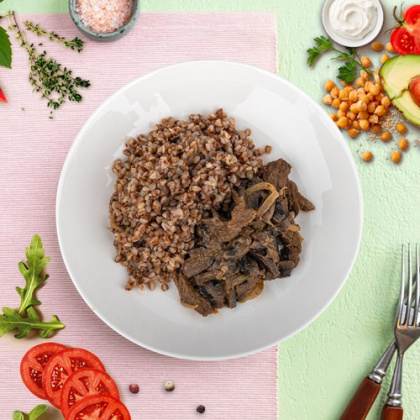 Бефстроганов из говядины с гречкой и грибами ЕМ Диета