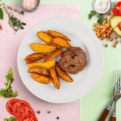 Бифштекс рубленый, картофель по-деревенски ЕМ Диета