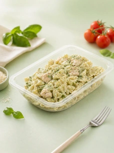 Фарфалле с курицей в соусе сливочный песто