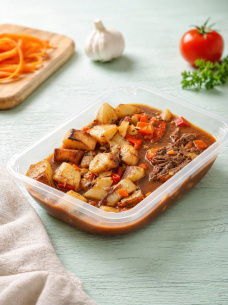Жаркое по-домашнему из говядины, готовое мясное блюдо