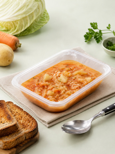 Овощной суп с капустой и рисом, первое блюдо для правильного питания