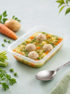 Сливочный суп с куриными фрикадельками и овощами, готовый суп для здорового меню