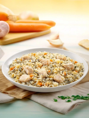 Плов из дикого риса с овощами и цыплёнком сбалансированное готовое блюдо правильное питание это норма